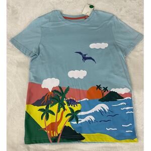 NWT Mini Boden Dinosaur Island Volcano Shirt 11 12 Boys Blue